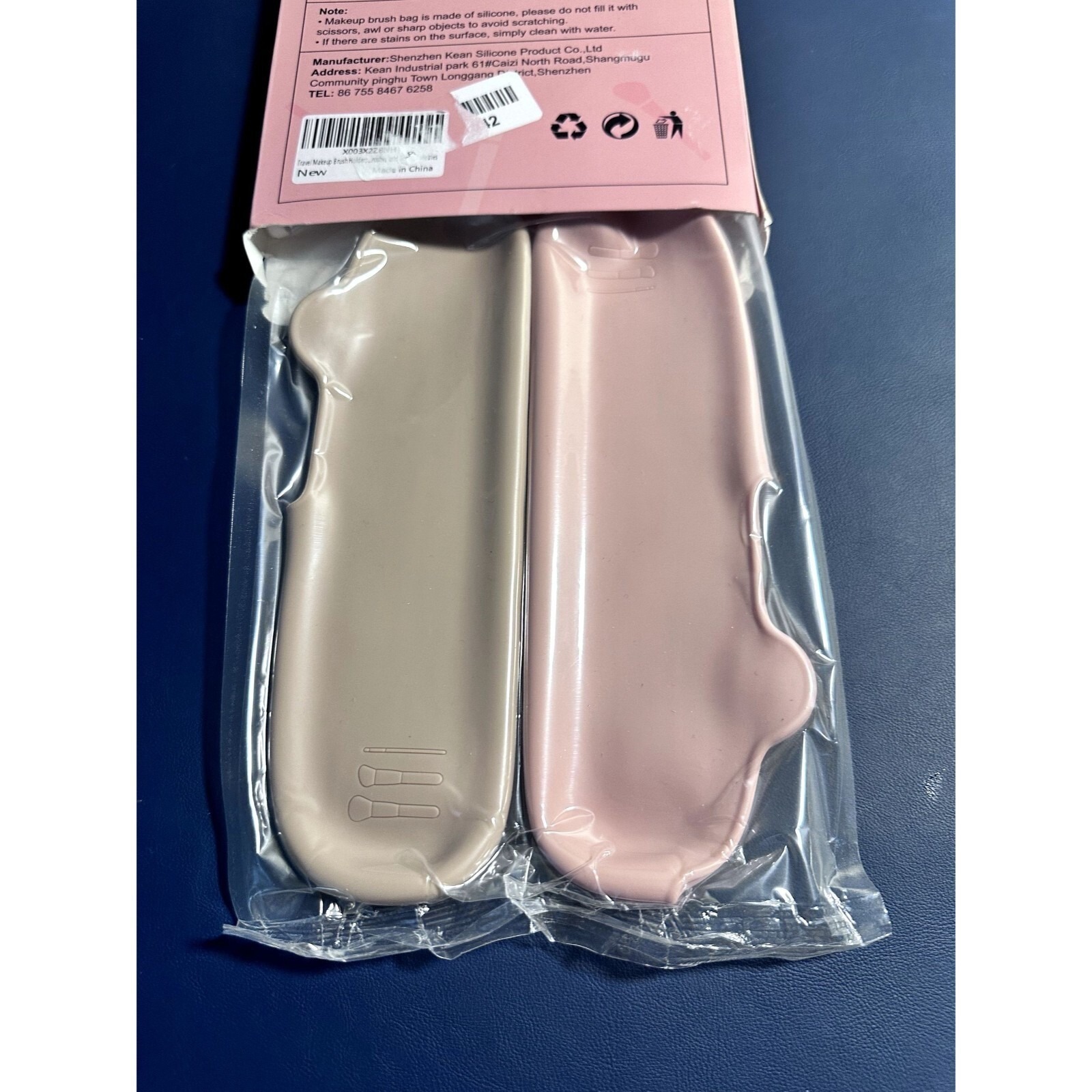 2 Pcs Travel Makeup Brush Holder Silicone Cosmetic Tool Organizer Pink Khaki